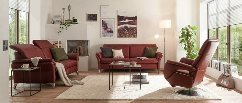 Casada Wohnzimmer Sofas Sessel rot Leder
